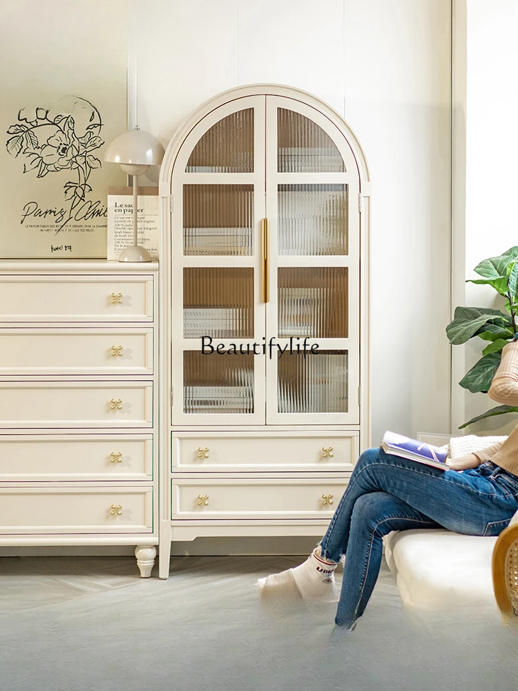 

12French Arch with Lockers with Glass Door Living Room Cream Style Display Cabinet