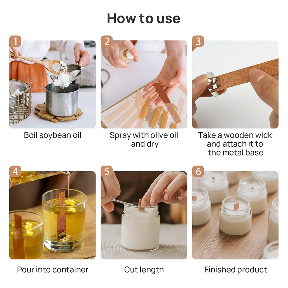 * Mechas de vela de madera A02R, 100 mechas de madera para hacer velas, mechas de madera + clips de metal para fabricación de velas, manualidades DIY de velas A