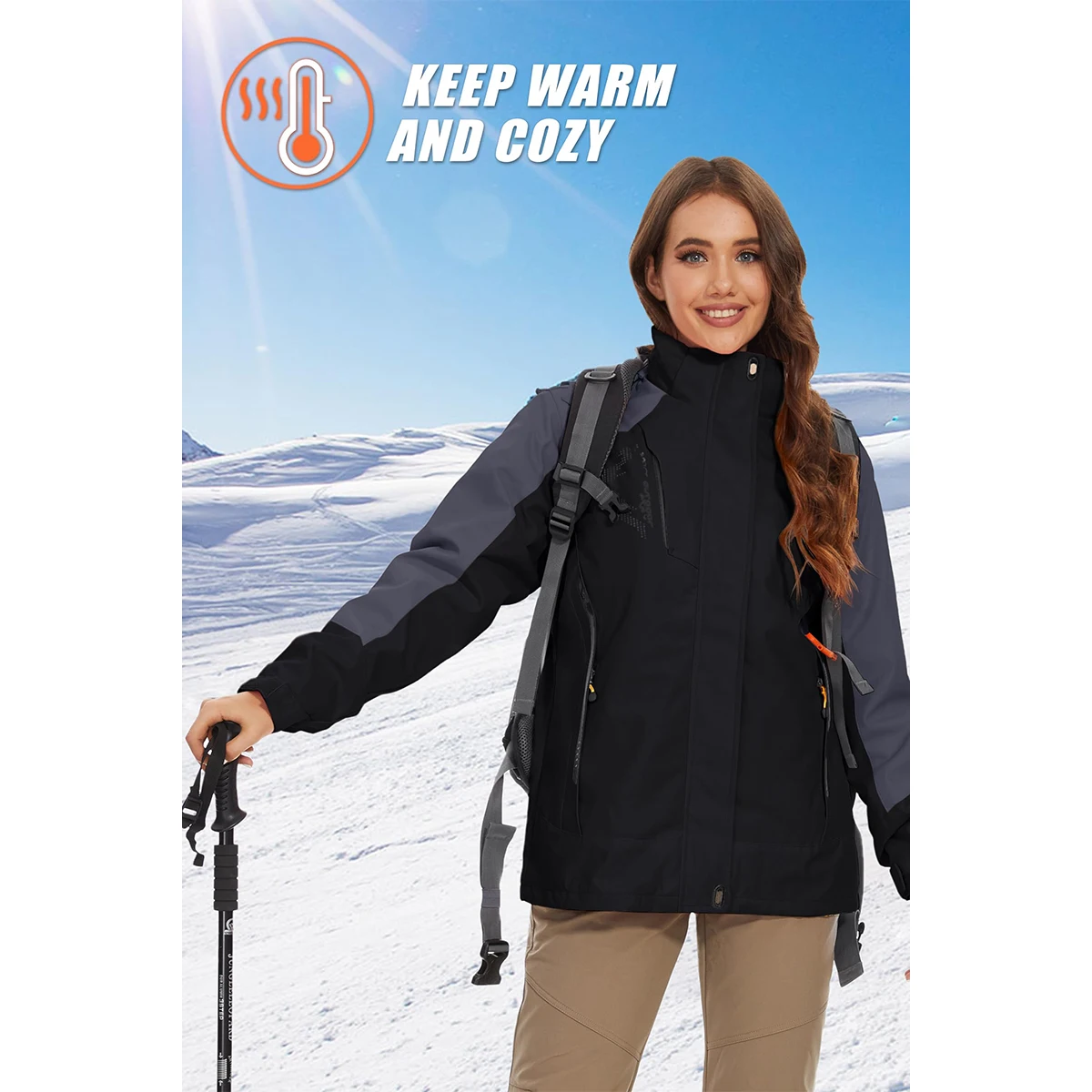 MAGCOMSEN Winter Jacket Womens 3-in-1 Water Resistant Windproof Fleece Lined Parka Coats Snow Ski Thermal Outerwear