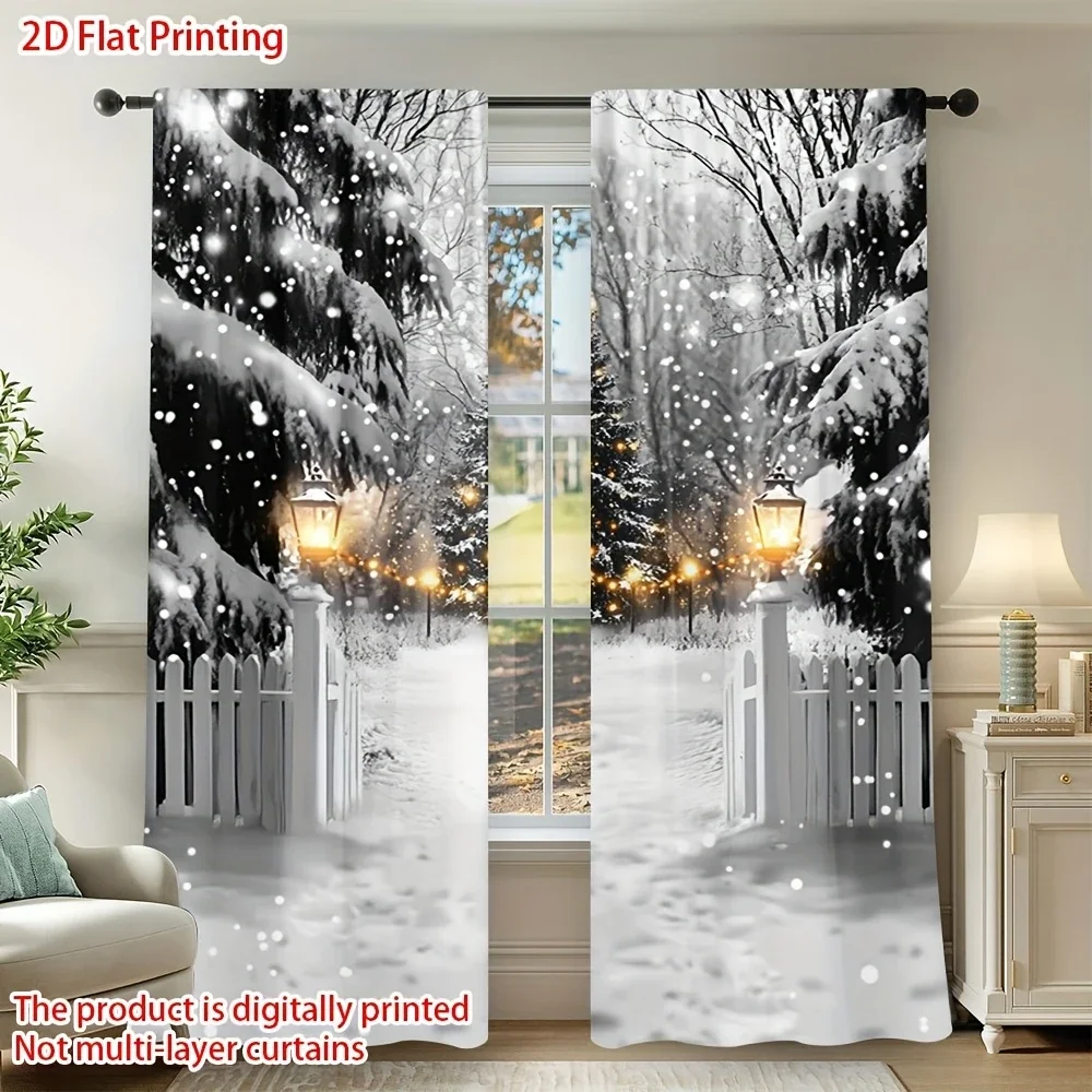 Realistic Winter Snowfall Forest Scene Curtains for Living Room Home Decor Digital Print Window Curtain Panels