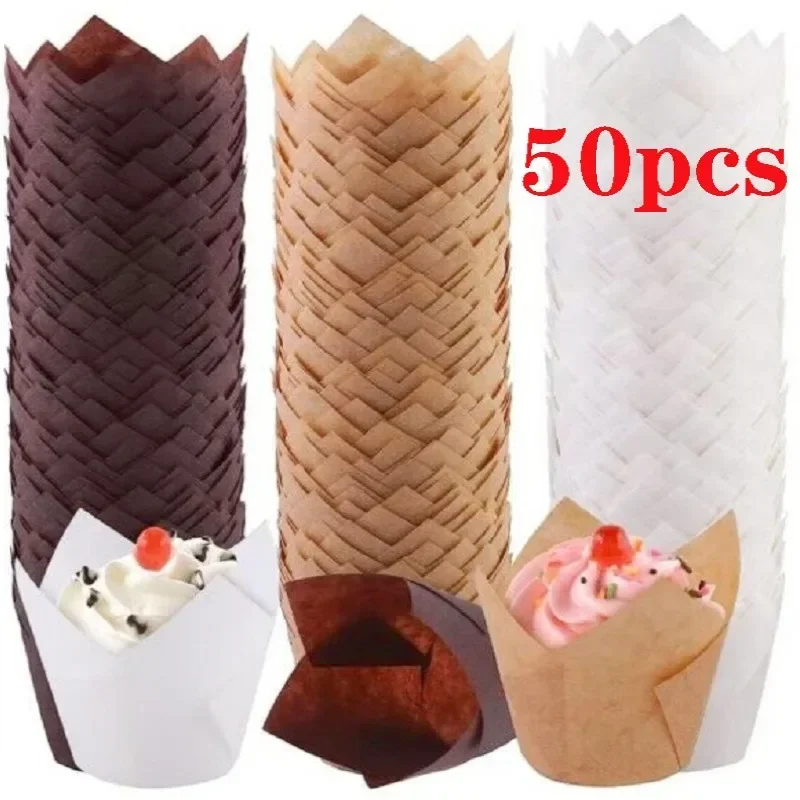 50pcs Tulip Muffin Cupcake Paper Cups Oilproof Cupcakes Liner Baking Muffin Box Cup Cake Decorating Tools Muffin Wrap Cases