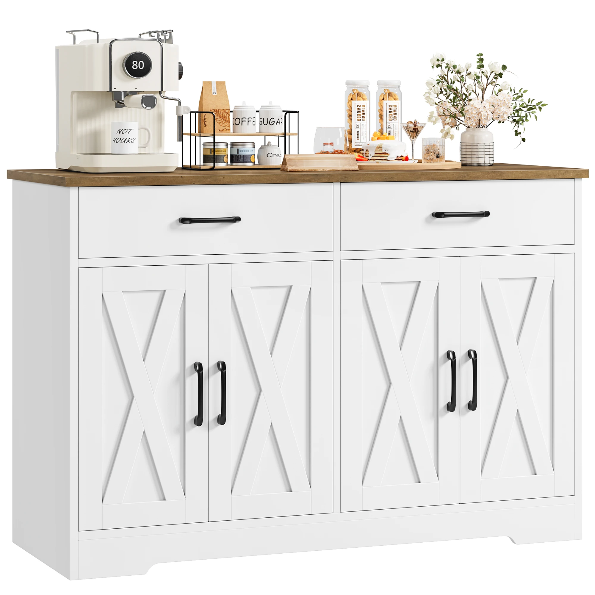 Imagen 3: Aparador, armario de cocina de 120 cm de ancho con paneles, armario de almacenamiento tipo buffet para cocina con 2 cajones y 4 puertas