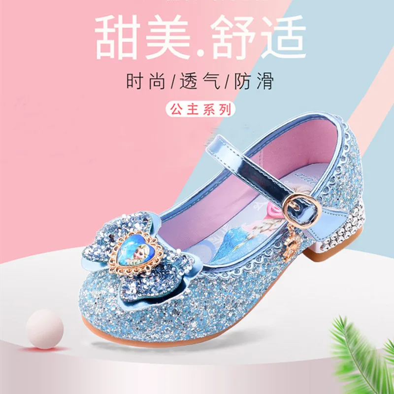 

Frozen Elsa Sandals Girls Shoes Princess Dance Shoes Non-Slip Crystal Shoes Children dancing party High Heels Catwalk Show Shoes