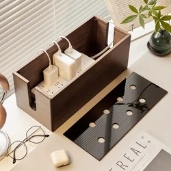 Glass & Walnut Cable Box Premium Wire Organizer Decorative Power Strip Container Natural Wax Finish for Stylish Setup
