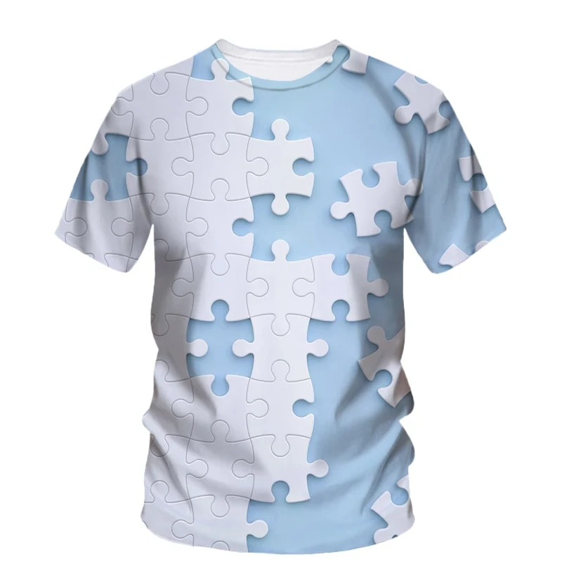 

Plus Size Funny Game The Puzzle Graphic T Shirts Colorful Jigsaw Design 3D Printed T Shirt for Men Clothes Harajuku Tee Tops