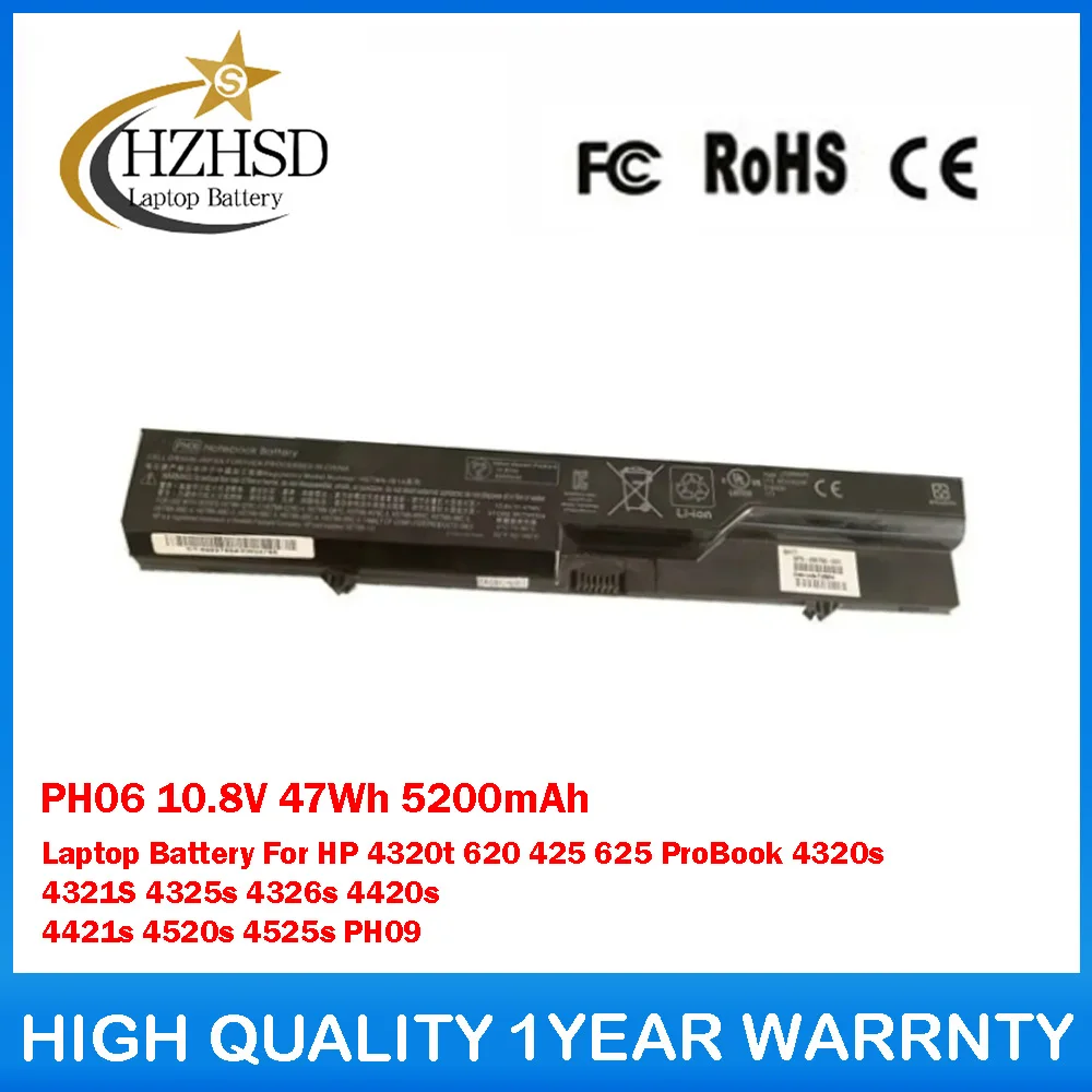 

PH06 10.8V 47Wh 5200mAh Laptop Battery For HP 4320t 620 425 625 ProBook 4320s 4321S 4325s 4326s 4420s 4421s 4520s 4525s PH09