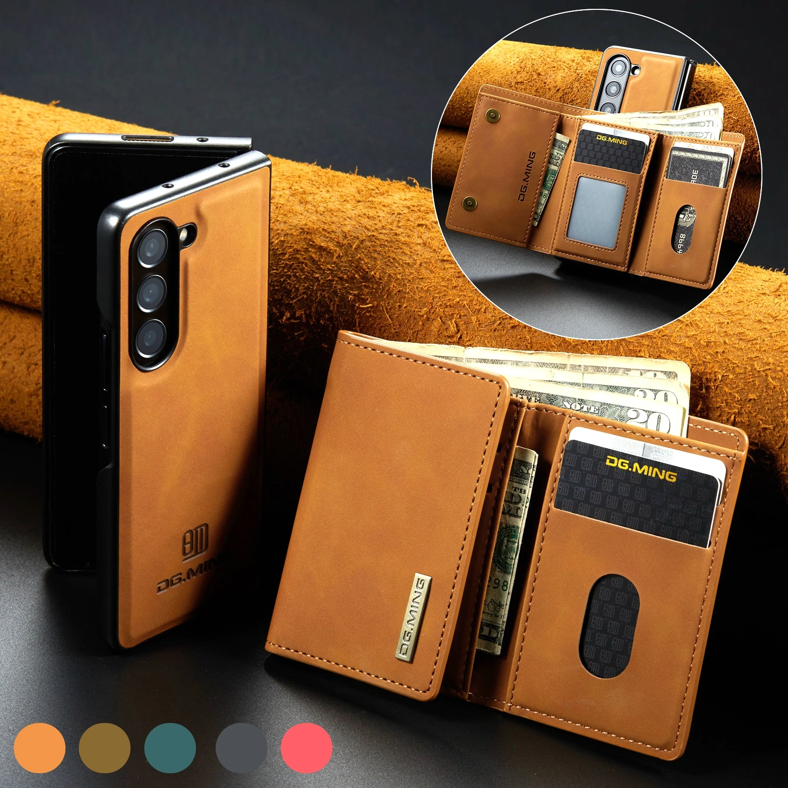 

Kickstand Leather Wallet Case Magnetic Phone Case for Samsung Galaxy Z Fold 6 5 4 3 Phone Cover Tri-fold Cards Bag Back Shell