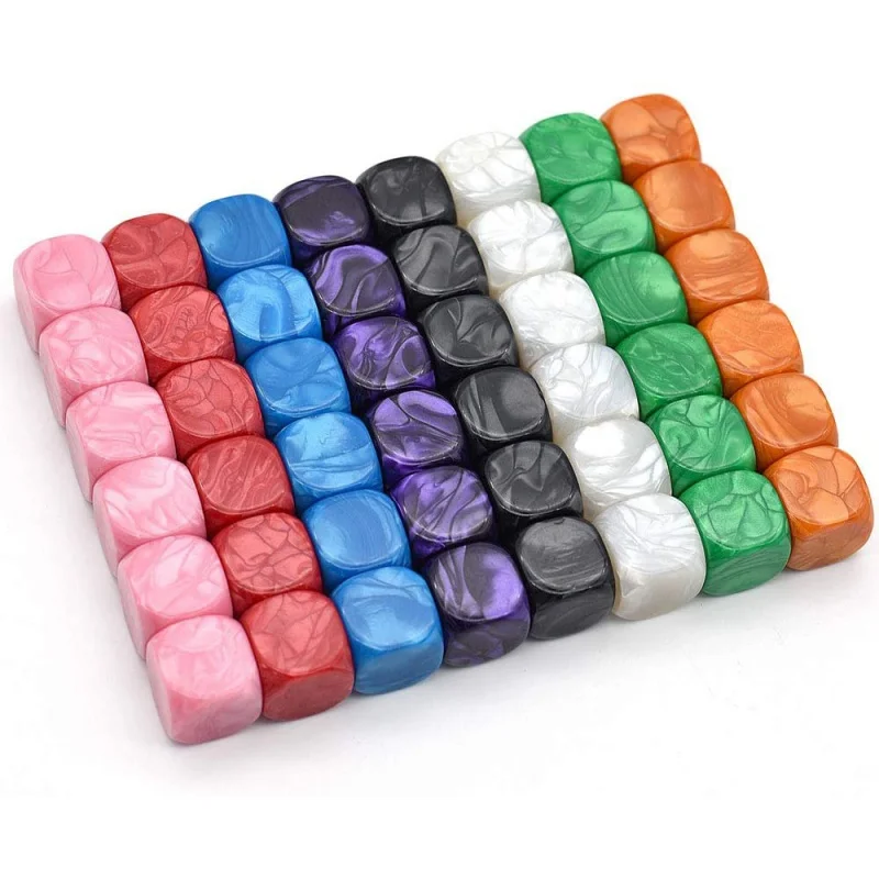 10 Pieces 16mm Acrylic Colorful Blank Pearl pattern Dice Round Corner For Teaching Props Game Accessories Mathematical Tools