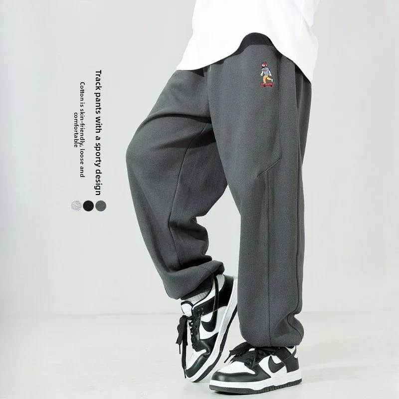 

Kids Streetwear Pants – Cartoon Embroidery Cotton Loose Fit Elastic Cuff Track Pants for Boys Comfortable Athletic Trousers 8 Y