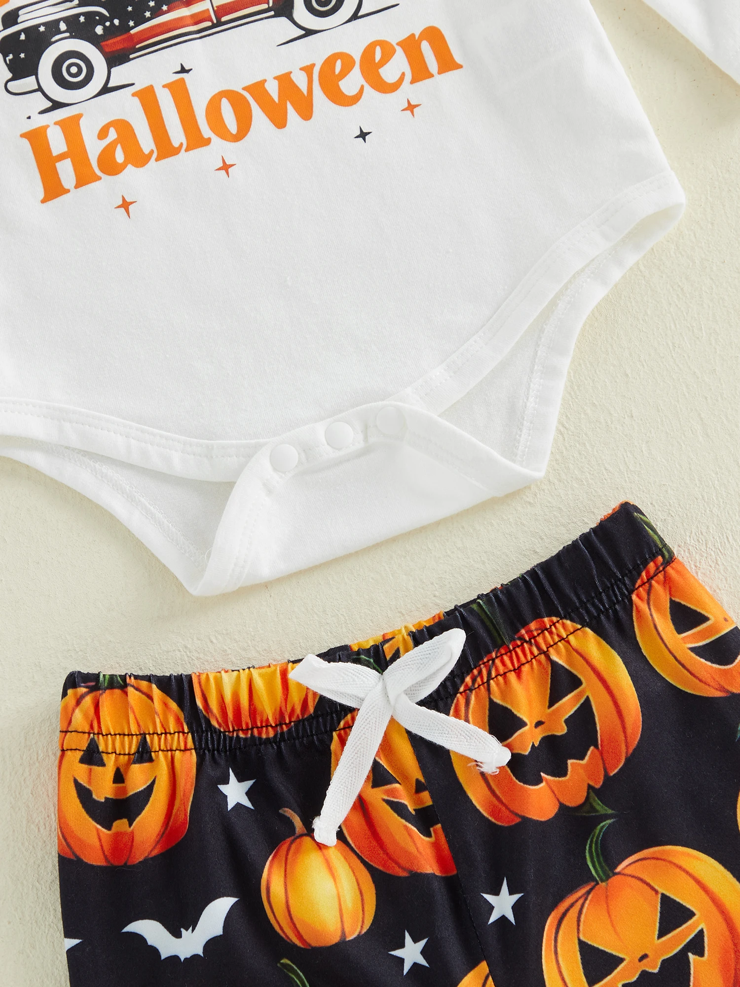

3Pcs Baby Halloween Costume Set Long Sleeve Pumpkin Print Romper Pants Hat Infant Outfit Clothes for Fall