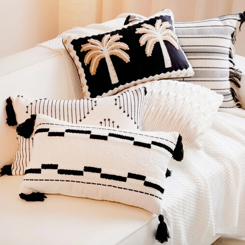 Cushion Cases Black White 30x50/45x45cm Decorative Pillow Covers for Living Room Sofa Bedroom Boho Style Home Decoration