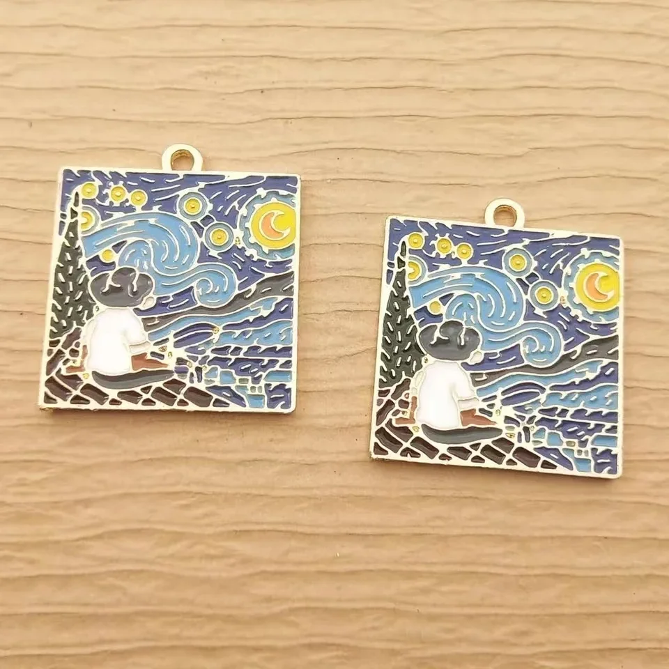 5pcs Enamel Abstract Painting Charm for Jewelry Making Metal Earring Pendant Necklace Bracelet Accessories Diy Craft Supplies