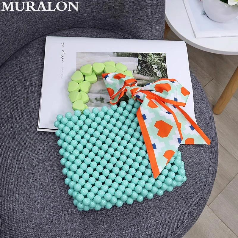 Handmade Woven Beaded Handbag Pearl Bag DIY Women's Bag Candy Color Bow Decorative Handbag