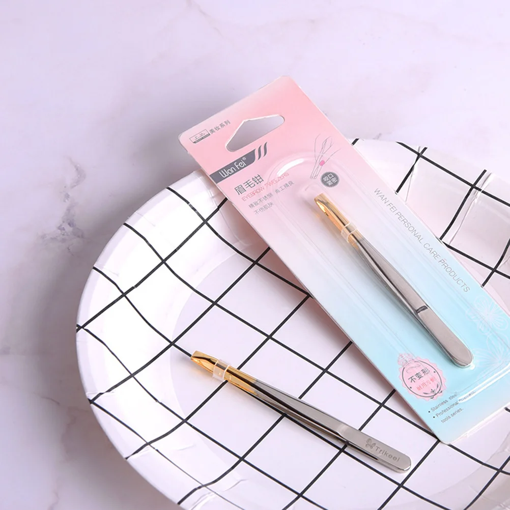 2 個ステンレス鋼眉毛ピンセット平口斜め口眉毛クリッパーまつげつけまつげクリップ旅行ピンセット