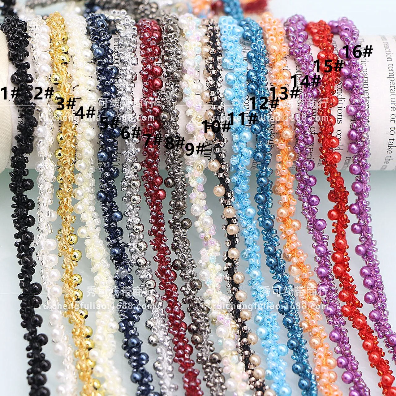 Multicolor Multi-size Beaded Lace Trim Wrapped Pearl Rope Handmade DIY Beaded Headband Hair Accessories Material