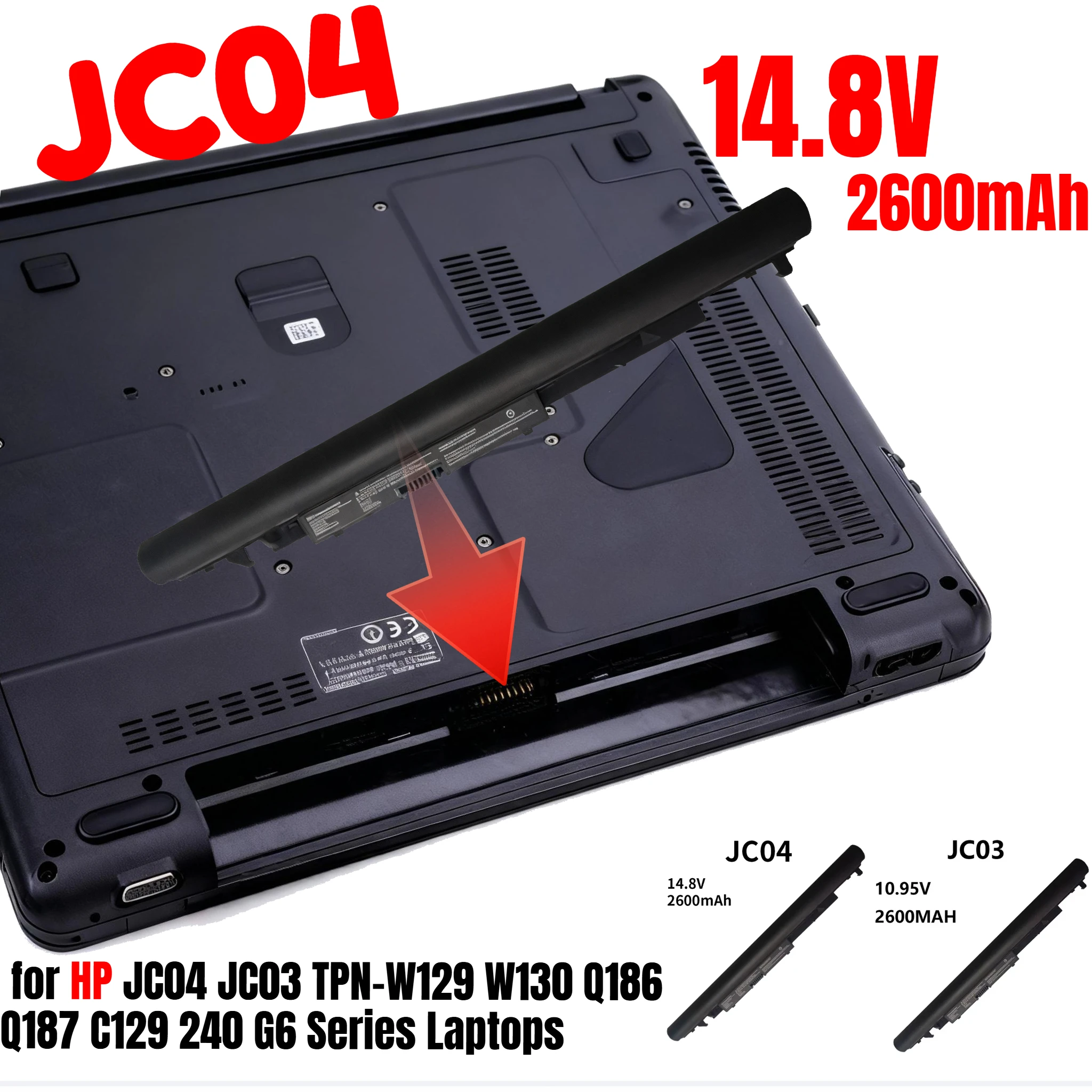 Long Lasting Laptop Battery Replacement for HP JC04 JC03 TPN-W129 W130 Q186 Q187 C129 240 G6 Series Laptops