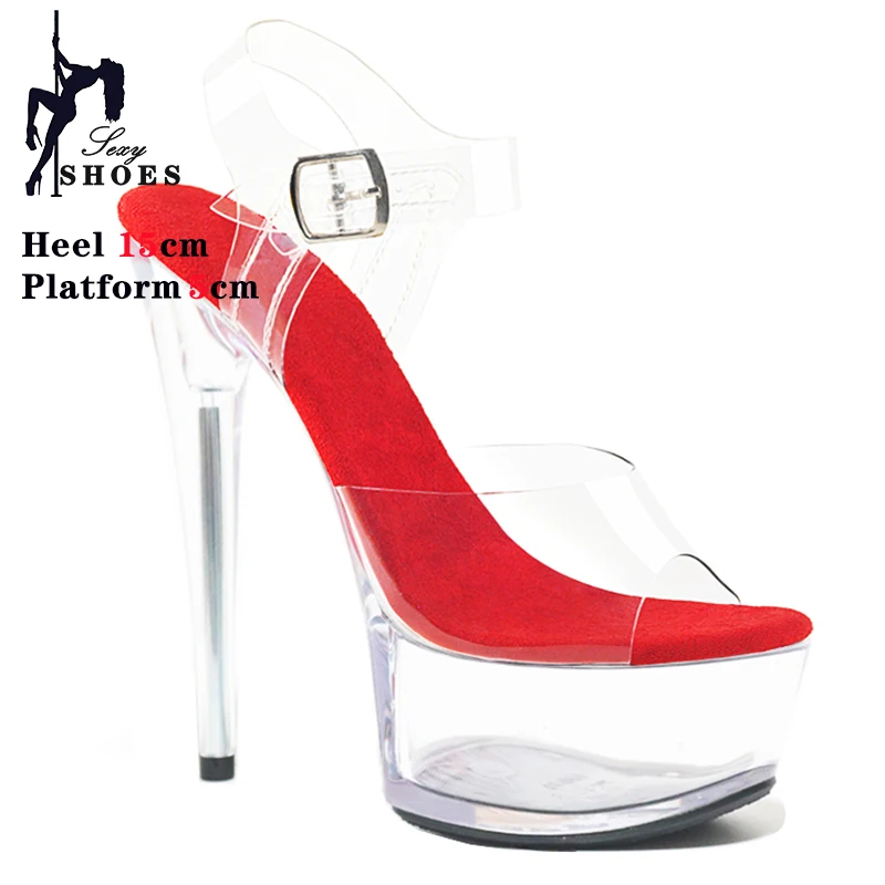 New Woman Transparent Crystal Platform Shoes Sandals Thin Heel Wedding Shoes High Heels 15cm Summer Party Sandals Big Size 34-43