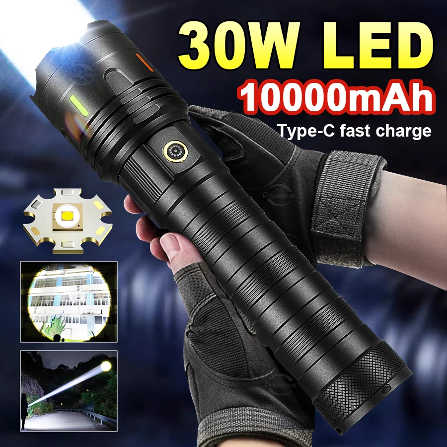 10000mah-新型超高輝度led懐中電灯-usb充電式-ズーム機能付き-タクティカルライト-キャンプ-釣り-作業灯