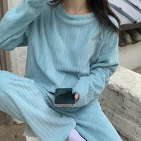 Autumn Women Solid Warm 2 Piece Sets Thicken Velvet Ribbed Fleece Set Pullover and Pants Women Casual Pajama Sets - Image 6