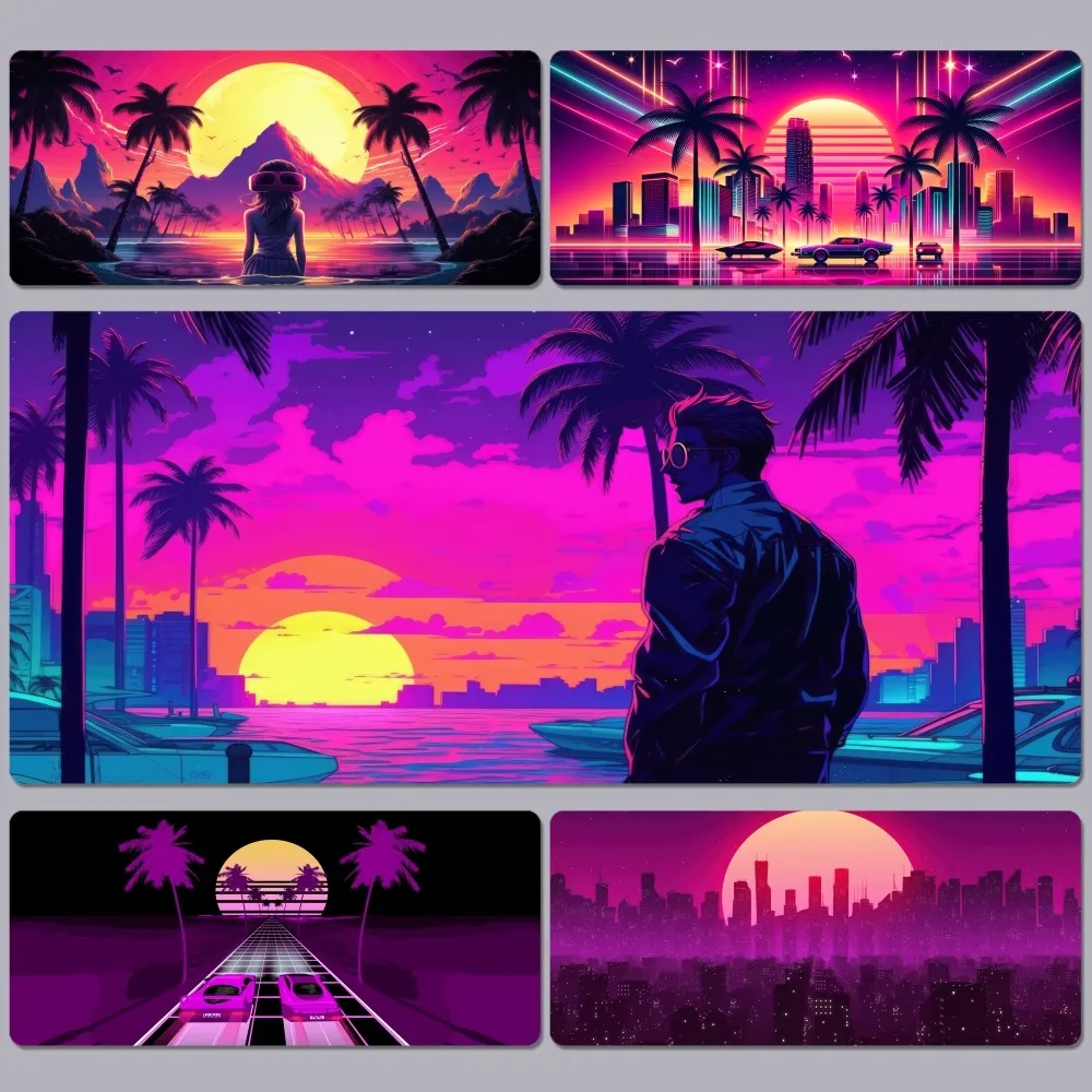 

Retro Neon Beach Sunset Mousepad 90x40cm Big Keyboard Mat Table Mat Students Gamer Desktop Mousepad Gaming Mouse Pad for PC