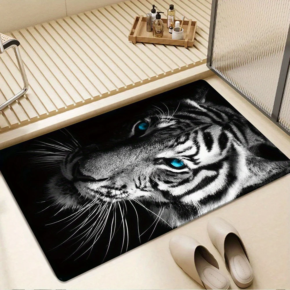 Doormat Entrance Mat Snow Leopard Blue Eyes Pattern Non Slip Print Floor Mat for Entryway Bathroom Kitchen Hallway