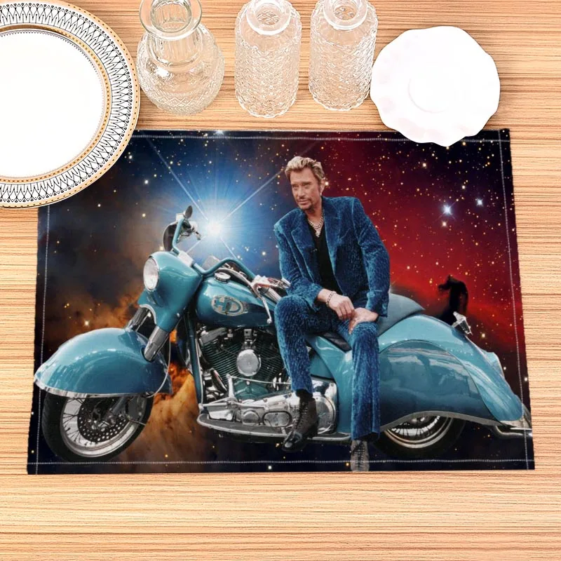 Johnny Hallyday Placemat Cotton Linen Fabric Table Mats Family Dinner Tableware Kitchen Table Mat 30X40cm