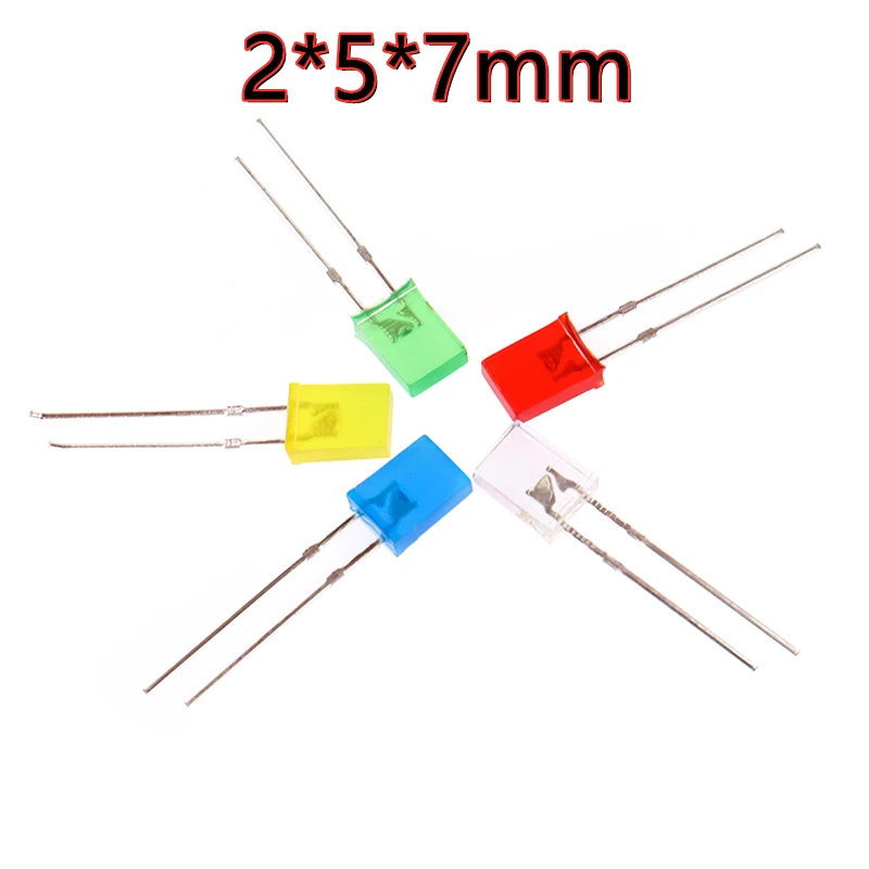 

20pcs 2*5*7mm Square LED 2x5x7mm White Red Yellow Green Blue Light Emitting Diode Multipurpose Electronic Lamp DIY Kit 2*5*7