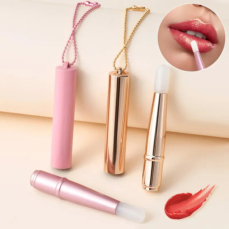 فرشاة شفاه صغيرة من السيليكون مع غطاء وسلسلة معلقة، أداة مكياج محمولة للسفر لأحمر الشفاه، ملمع الشفاه، فرشاة مكياج أحمر الشفاه