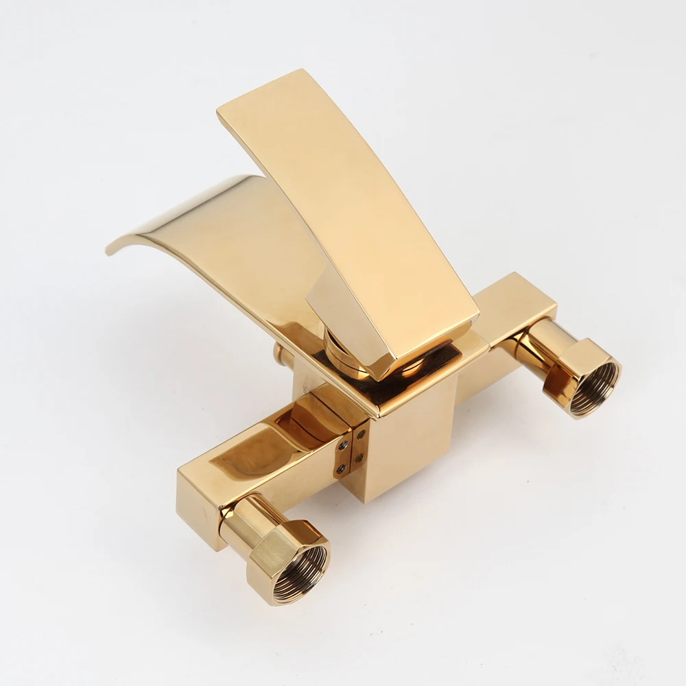 ZAPPO Gold Shower Faucet Set  Brass Mixer Tap with Square Rainfall Shower Head Handheld Sprayer Wall Mounted Shower System