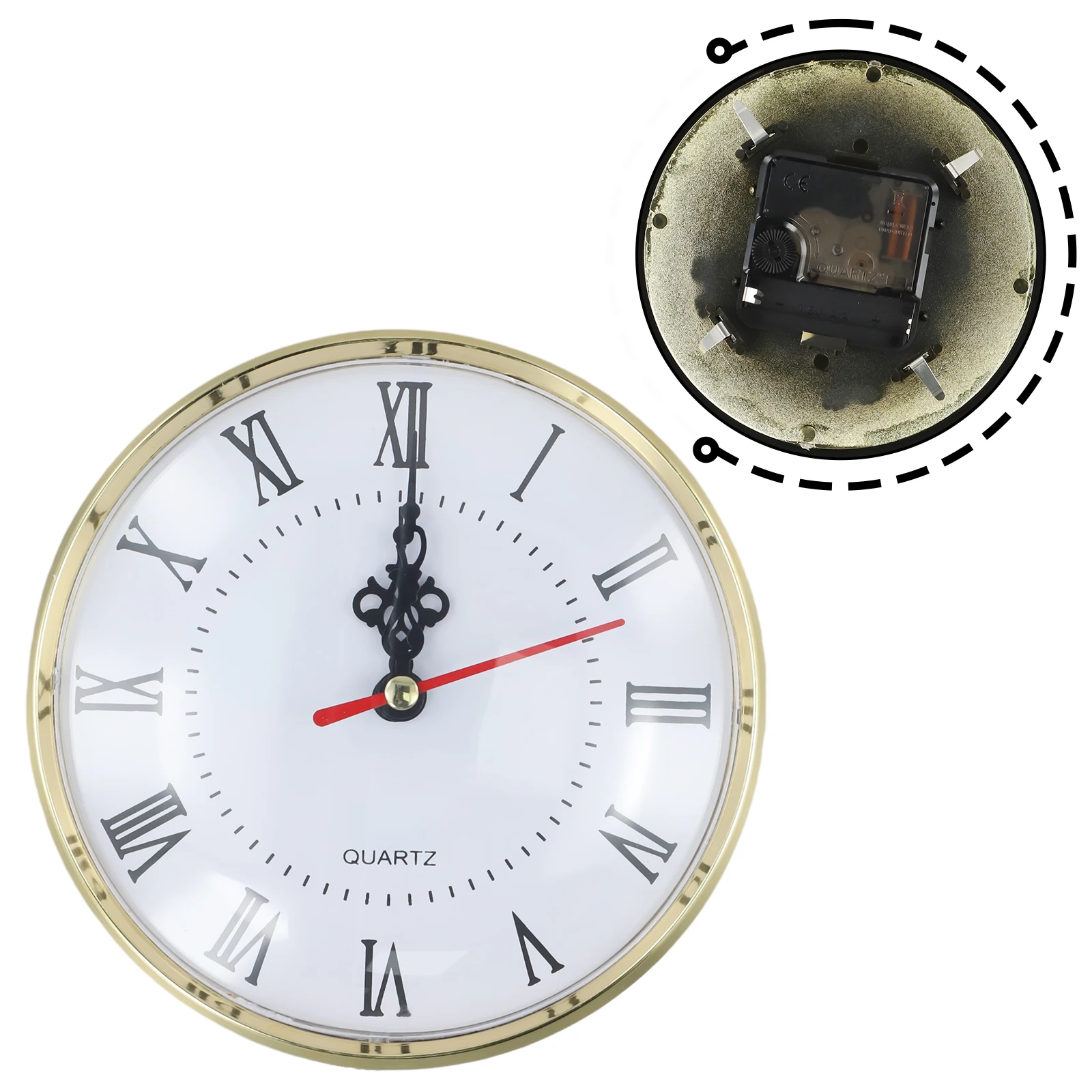 Quartz Clock Insert Movement for DIY and Repair Use 130MM Diameter with Roman Numeral Face and Silent Mechanism