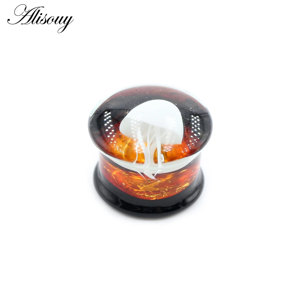 Alisouy 1PC Transparent Round Glass Jellyfish Ear Gauges Tunnels Plugs Flesh Stretcher Expander Earrings Piercing Body Jewelry