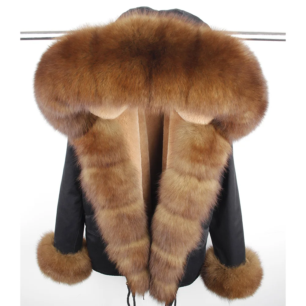 MaoMaoKong Winter Jacket Parka Natural Real Fur Collar Faux Fur Lining Women Fur Coat Inner Fur Jacket With Real Fox Fur Collar