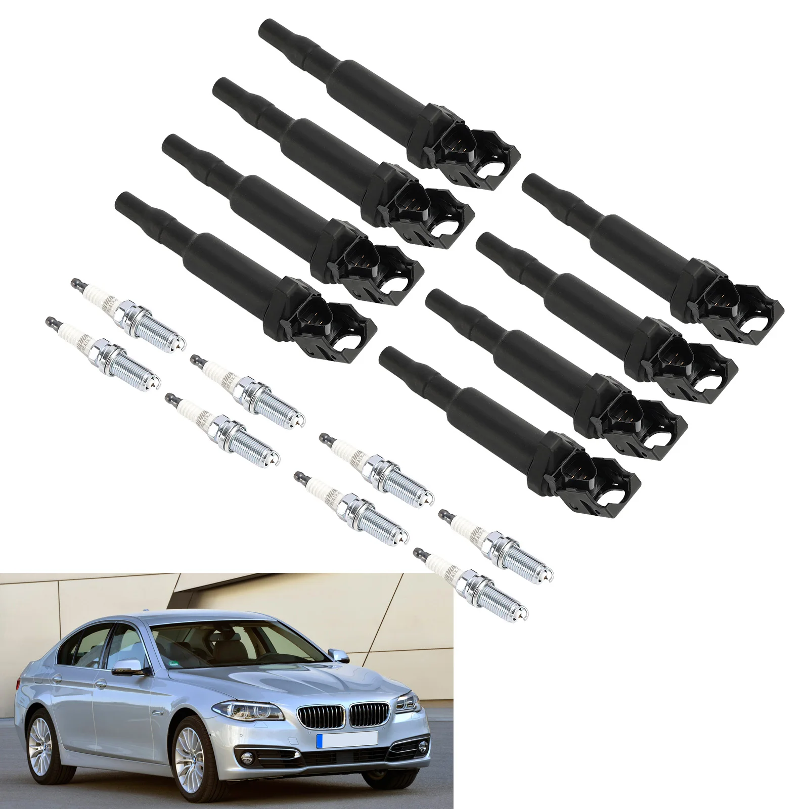 

8X Ignition Coil +Spark Plugs UF592 for BMW 550 650 750i X5 X6 4.4L