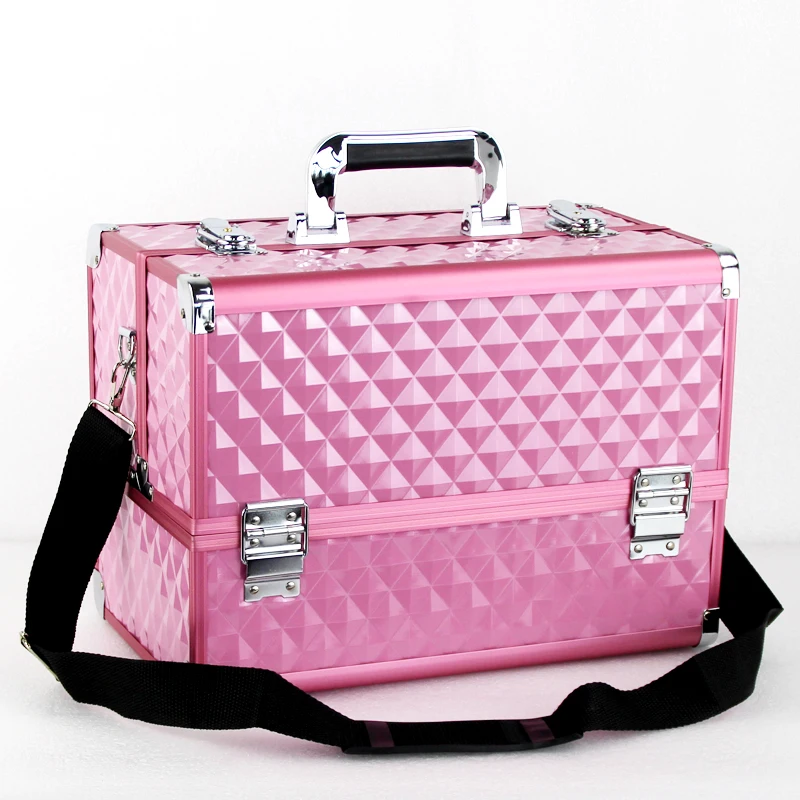 Large Capacity Professional Handheld Makeup Case with Shoulder Strap for Makeup Artists and Home Use, Multi-layer Storage Box