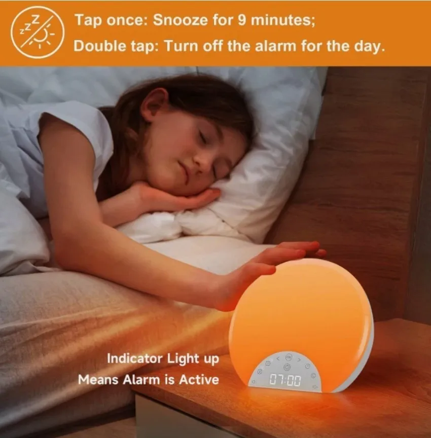 Alarm clockSunrise Alarm Clock with Dual Alarms and LED Light for Natural Wake Up and Sleep Aid with Sunrise Simulation and