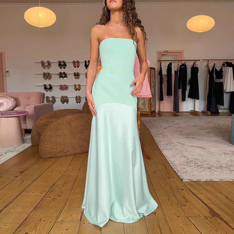 

Элегантное атласное длинное платье без бретелек с открытой спиной, модное женское платье с драпировкой на талии для банкетов