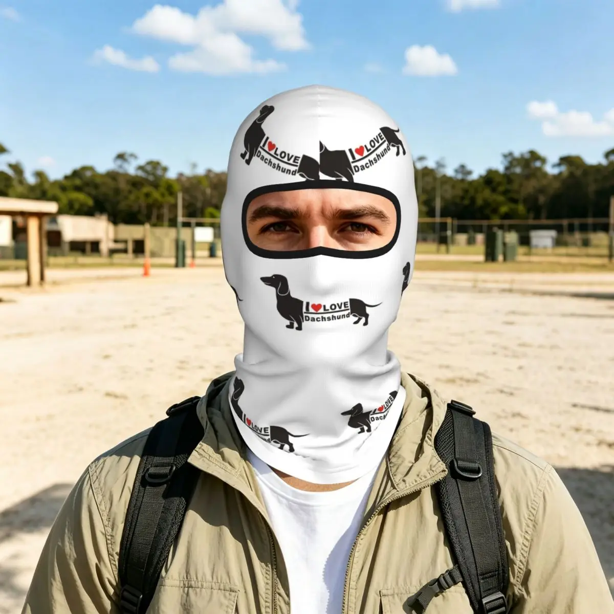 Dachshund Dog Photo Portrait Popart I Love Breathable Thin Balaclava Full Face Mask Sun Protection Neck Gaiter For Motorcycle