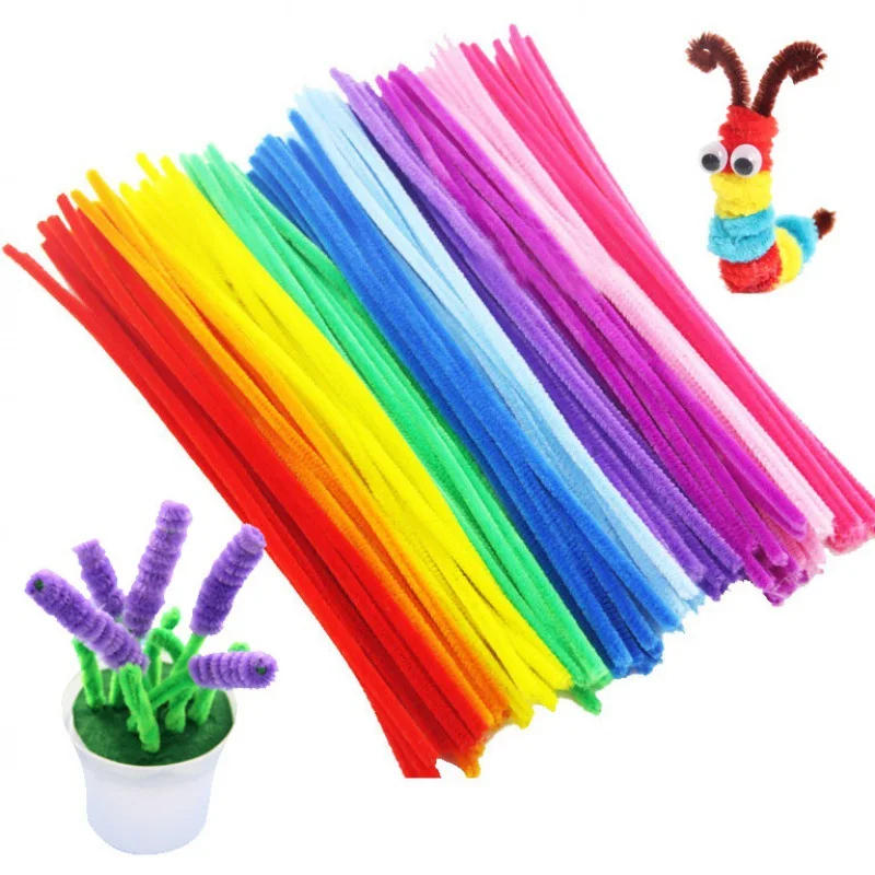 Plush Stick 100pcs Twisting Bar Chenille Stems Wire Pipe Kids Toys DIY Strips Creative Hobby Material Stem Iron Felt Wires