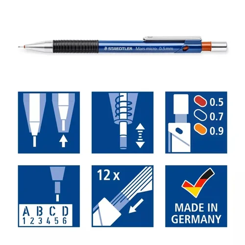 Imagen 2 del producto Lápiz mecánico STAEDTLER de Alemania, 775, 0,5/0,7/0,3/0,9mm, punta retráctil, animación, papelería artística de ingeniería
