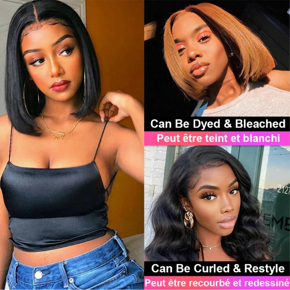 12Inch Bob Wig Human Hair 13x4 Straight Lace Front Wigs Human Hair 180% Density 15A Straight Bob Wigs For Black Women Pre Plucke