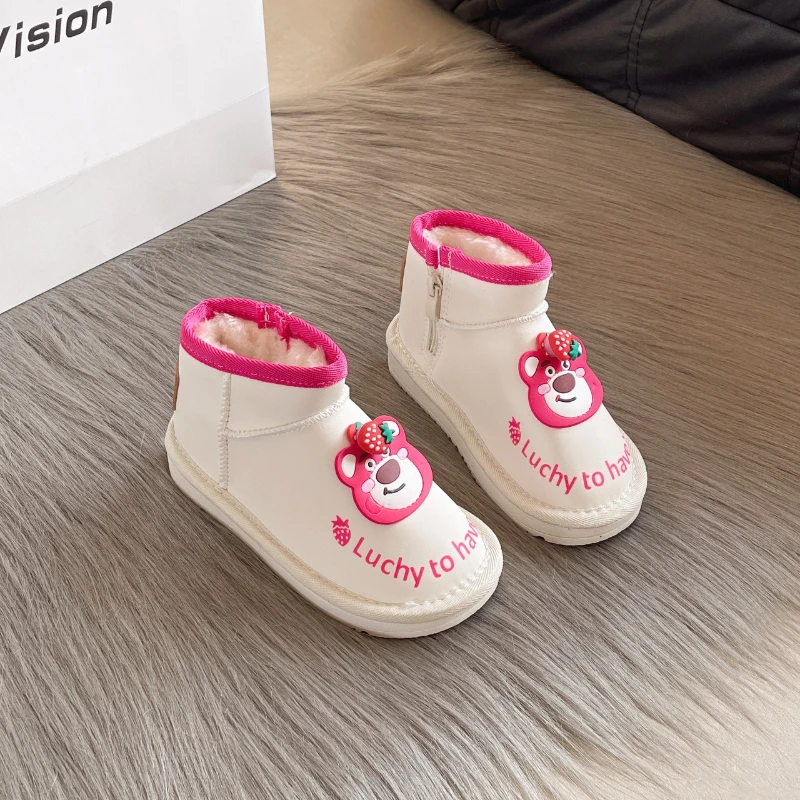 

Strawberry Bear Kids Snow Boots 2025, Plush Winter Ankle Boots for Girls & Toddlers Cute Shoes