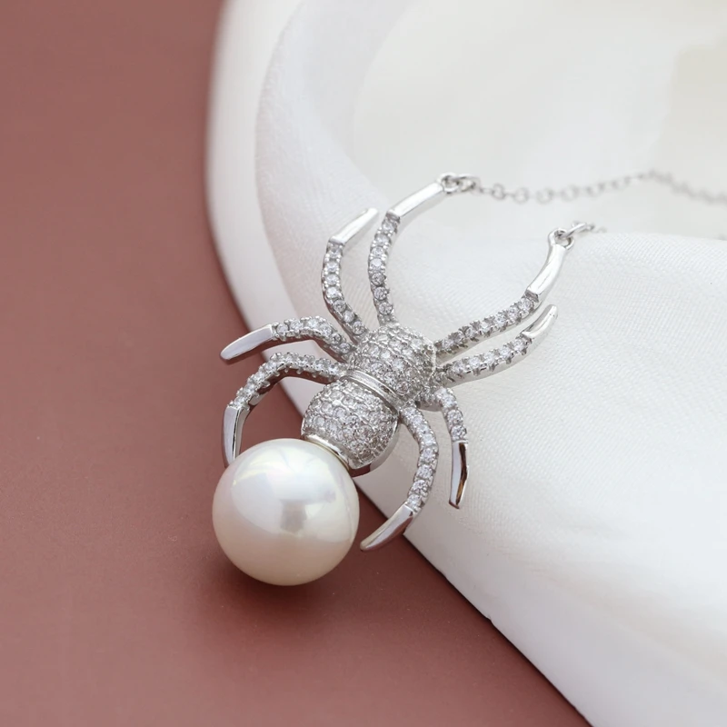 

Authentic 925 Sterling Silver Pendant Trendy Creative Spider Inlaid Imitation Pearl Silver Necklace Women Fine Jewelry Gift