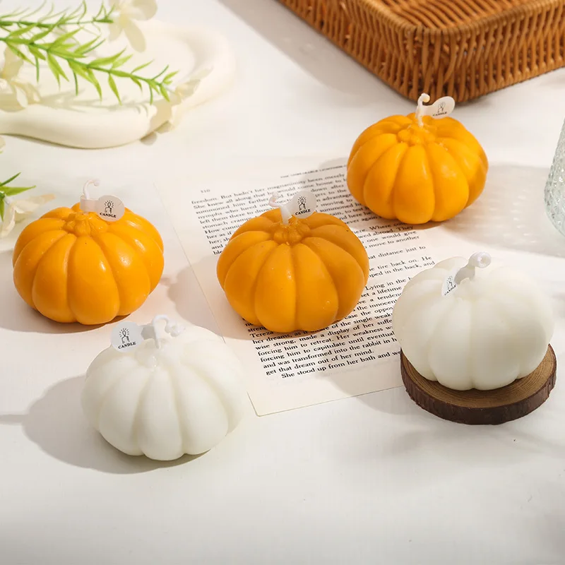 Halloween Pumpkin Scented Candle Realistic Decorative Gift for Girls Birthday Party Favors Cake Decoration Candles