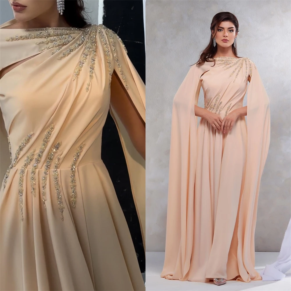

Sparkle Exquisite High Quality Jersey Beading Draped Pleat Celebrity A-line Boat Neck Bespoke Occasion Gown Long Dresses