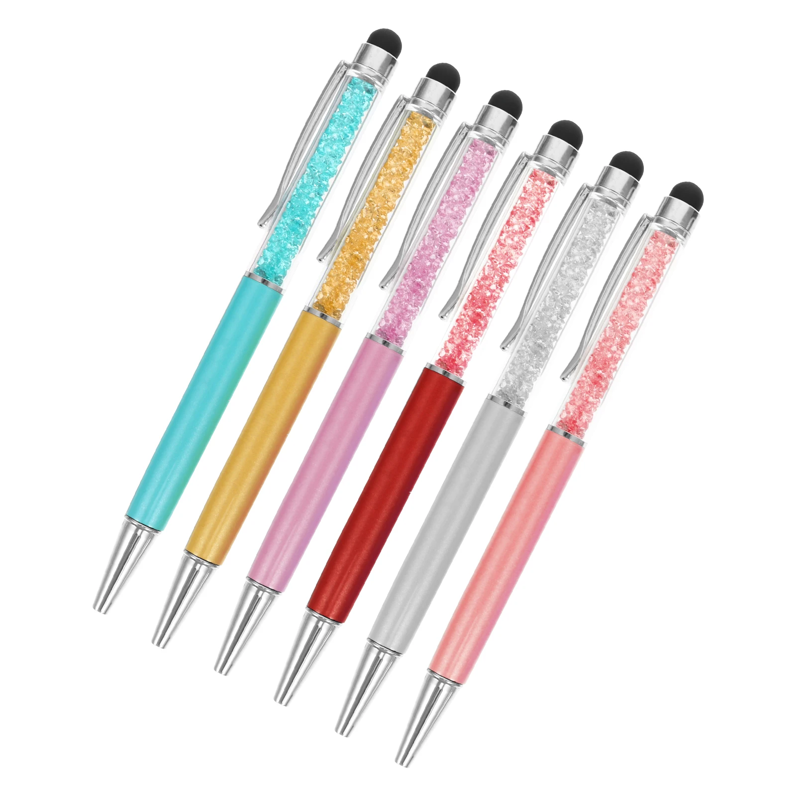 6 Pcs Capacitive Stylus Pen for Phone PC Touch Screen Crystal Metal Ball Point Handwriting Pen Multifunctional