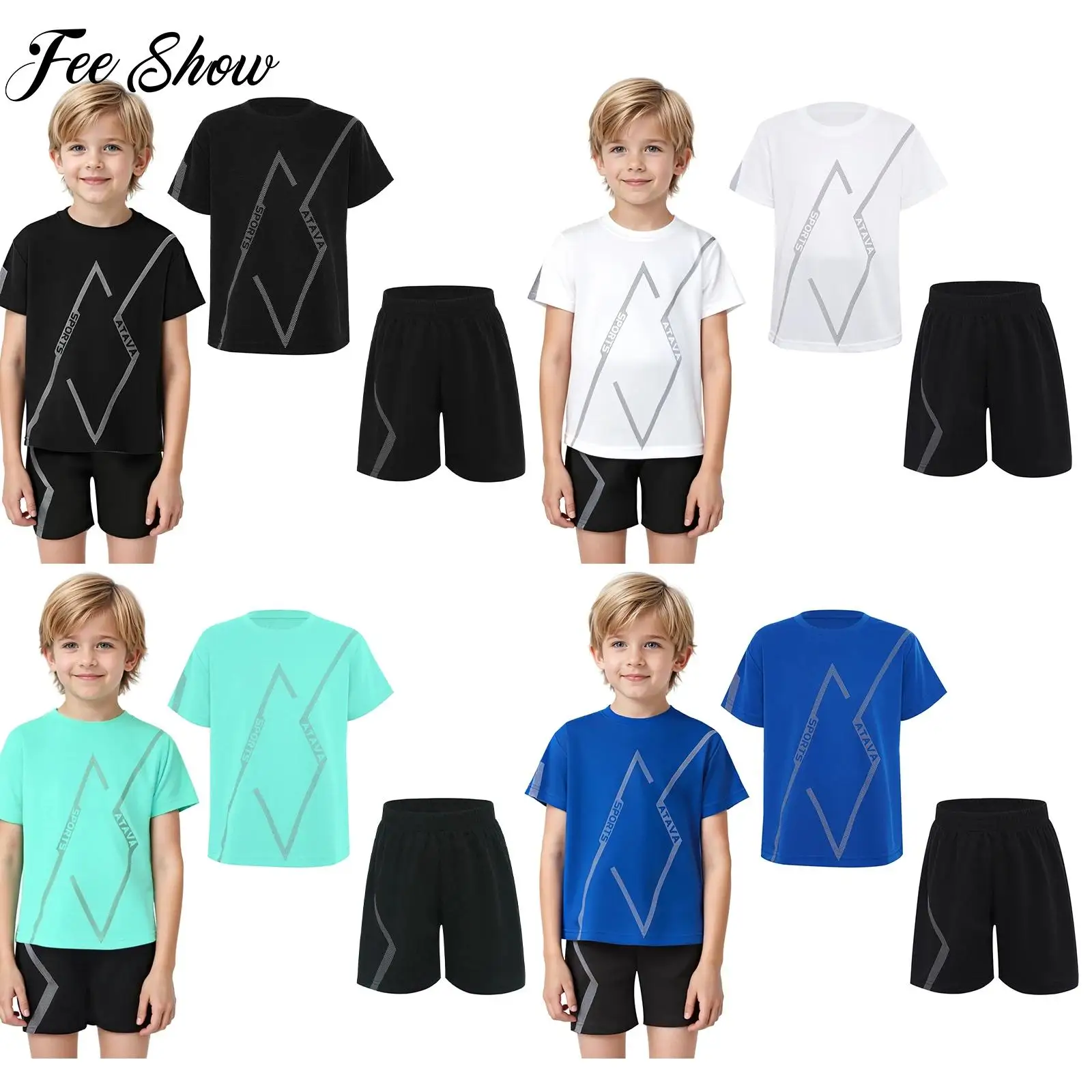 

Children's Silk-textured Qulik-drying Sports And Leisure Set Kid 2-Piece Moisture-Wicking Tracksuit Boy Short Sleeve Fitness Set