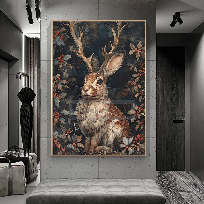 Vintage Floral Animals Poster Dark Cottagecore Academia Whimsical Forest Animal Prints Canvas Painting Wall Art Home Room Decor