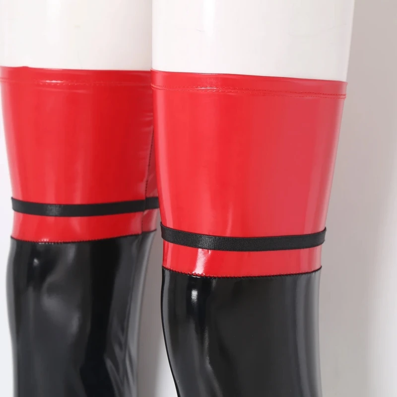 

Harajuku Style Mirror Shiny Patent Leather Thigh High Stockings Women Sexy Contrast Color Pole Dance Clubwear Cosplay Medias