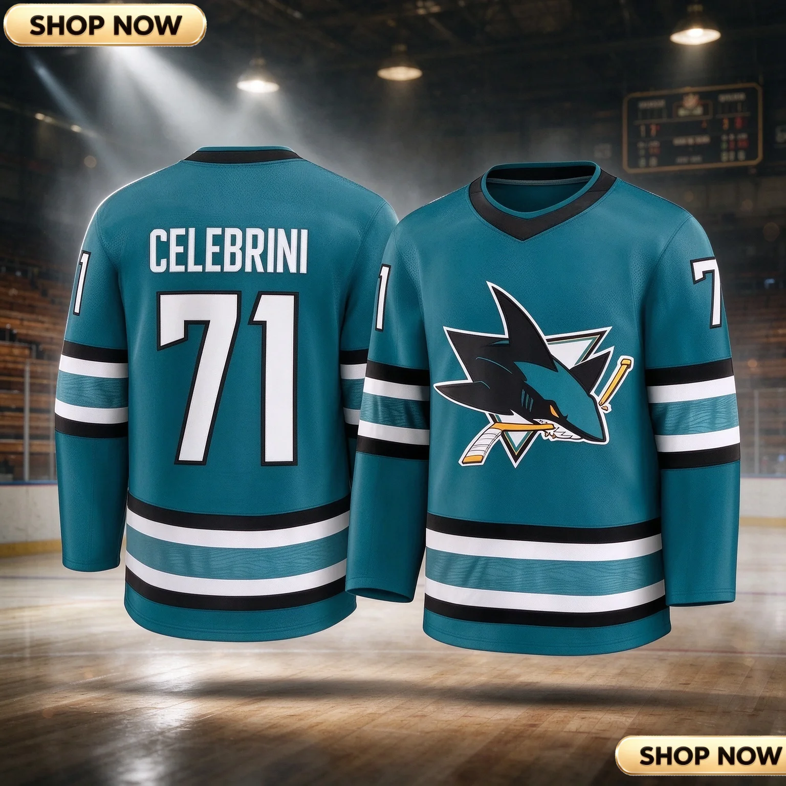 Hot Selling Celebrini 71 Shark Inspired Ice Hockey Training Jersey Breathable Athletic Long Sleeve Sports Top with 3D Print -