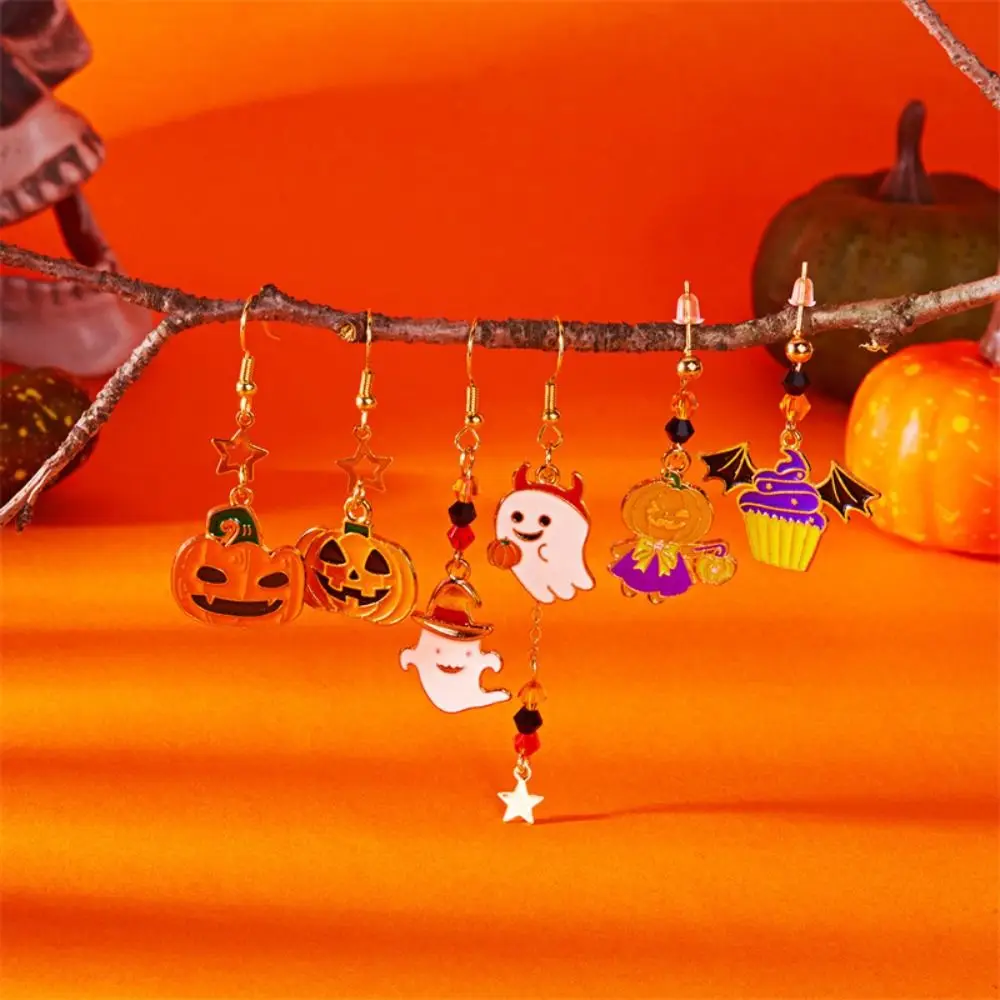 Punk Alloy Halloween Earrings Ghost Trick or Treat Pumpkin Ear Studs Jewelry Set Pendant Ghost Dangle Earrings Hipster